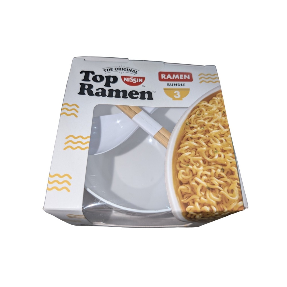 Top Ramen Bowl Set Bundle of 2 Nissin Ramen Bowls Chopsticks Spoon Dorm Kitchen - Picture 2 of 5